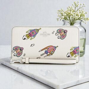 Cosmic Coach Long Zip Around Leather Wallet With Rocket Print CW486